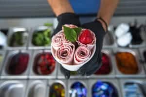 Rolled ice cream in a cup